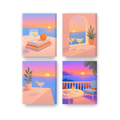 4 Mini Paintings - Summer & Drinks Set