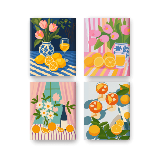 4 Mini Paintings - Flowers & Drinks Set