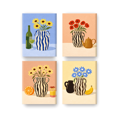 4 Mini Paintings - Blooming Vases Set