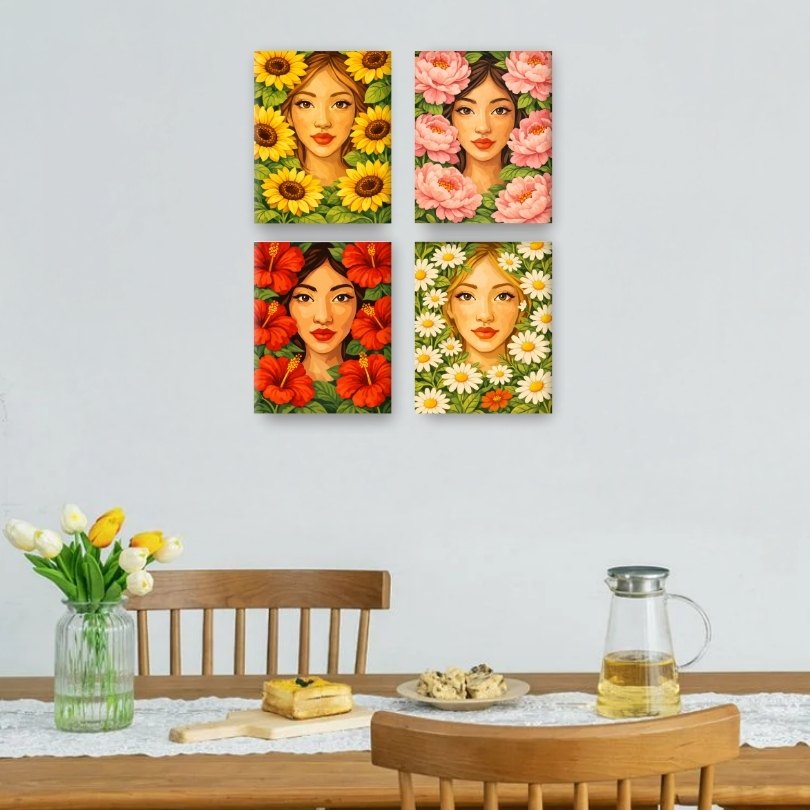 4 Mini Paintings - Flower Life Set