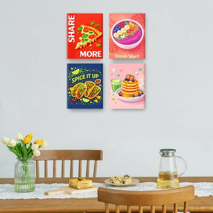 4 Mini Paintings - Favorite Food Set