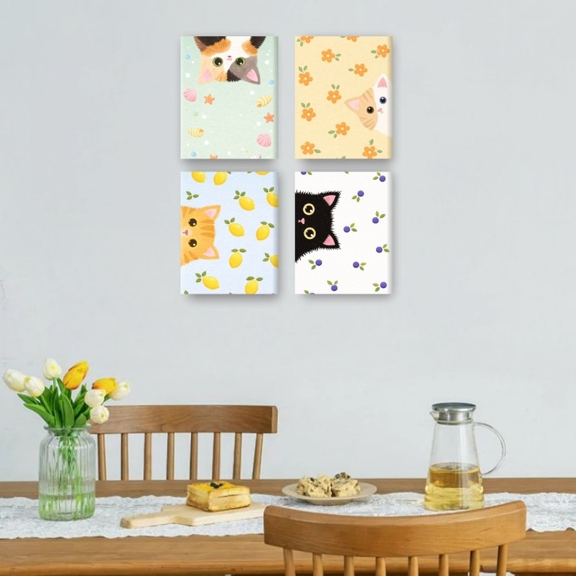4 Mini Paintings - Peekaboo Cats Set