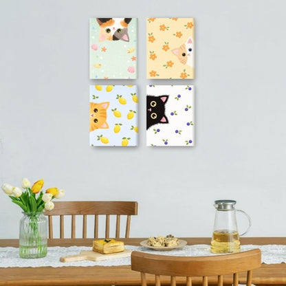 4 Mini Paintings - Peekaboo Cats Set