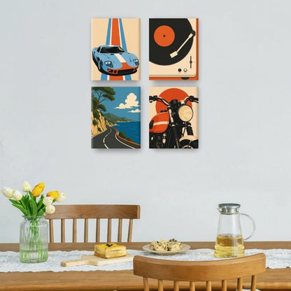 4 Mini Paintings - Retro Drive Set