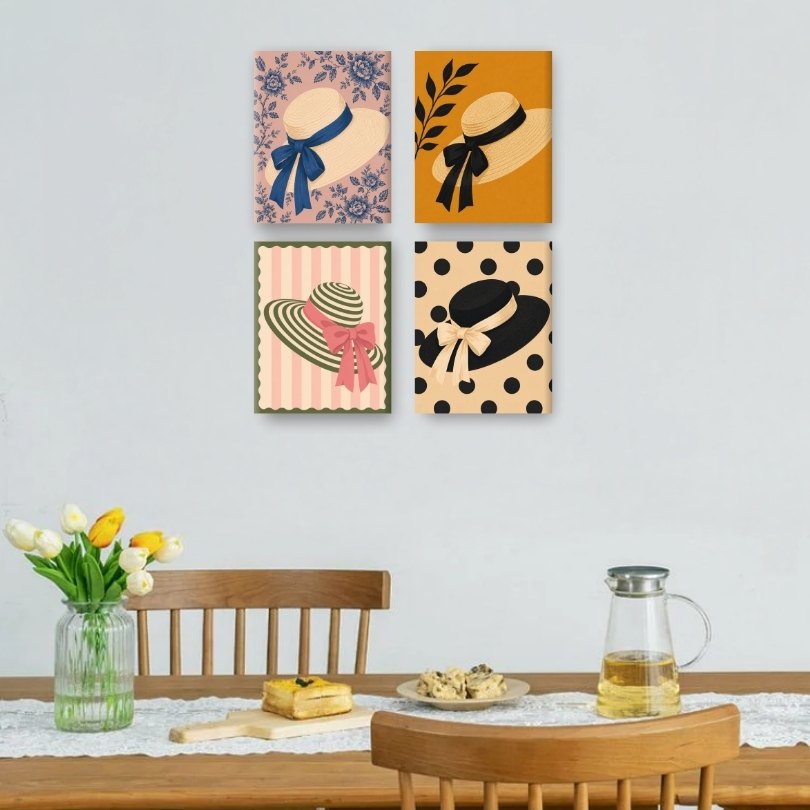 4 Mini Paintings - Summer Hat Set