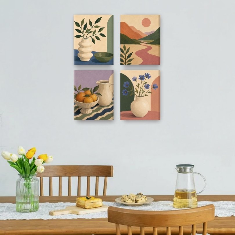 4 Mini Paintings -  Harvest Table Set