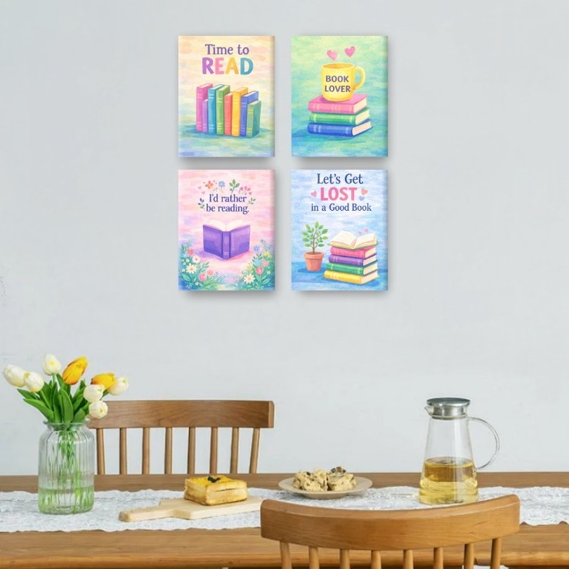 4 Mini Paintings - Colorful Books Set