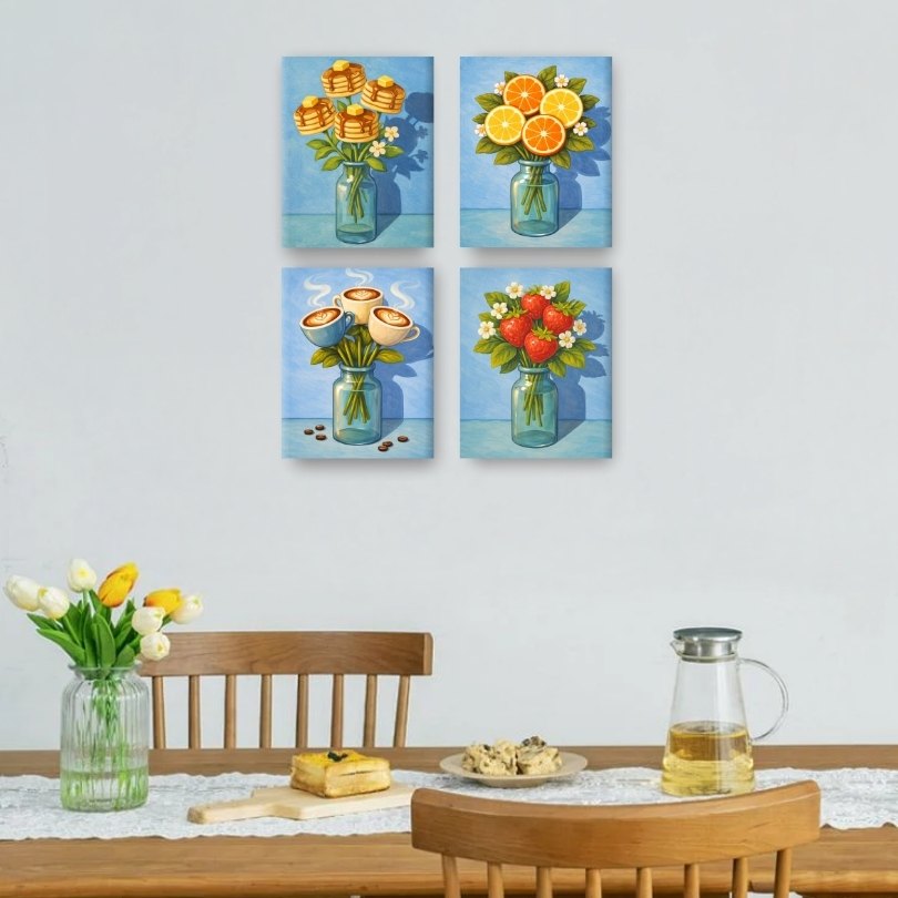 4 Mini Paintings - Fantasy Flowers Set