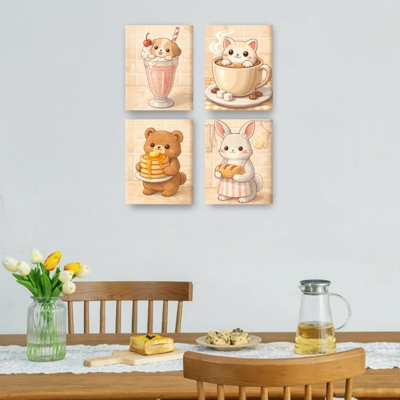 4 Mini Paintings - Cute Animals Set