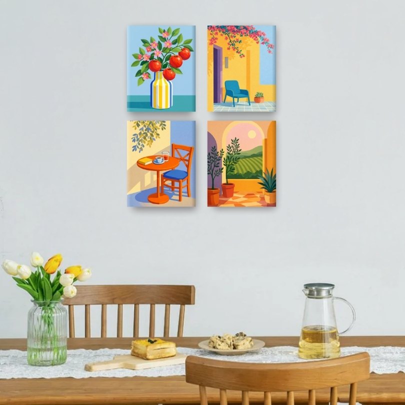 4 Mini Paintings - Sunny Terrace Set