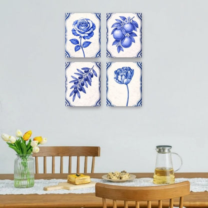 4 Mini Paintings - Delft Blue Plants Set