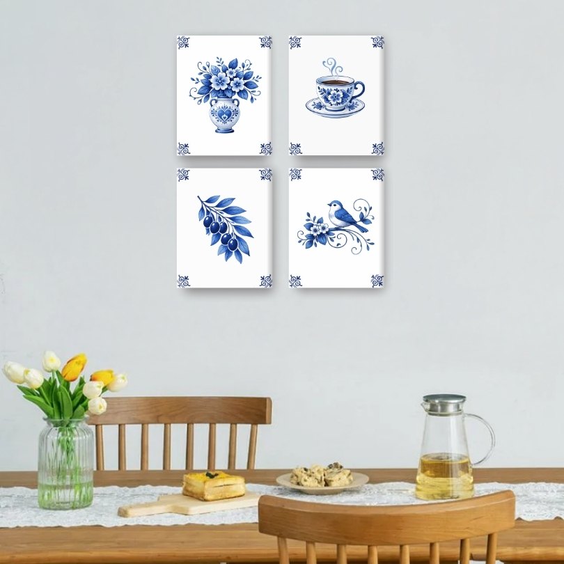 4 Mini Paintings - Delft Blue Set
