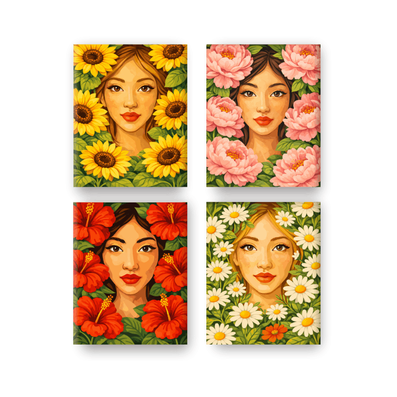 4 Mini Paintings - Flower Life Set
