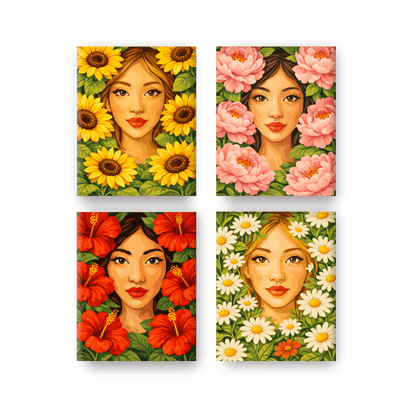4 Mini Paintings - Flower Life Set