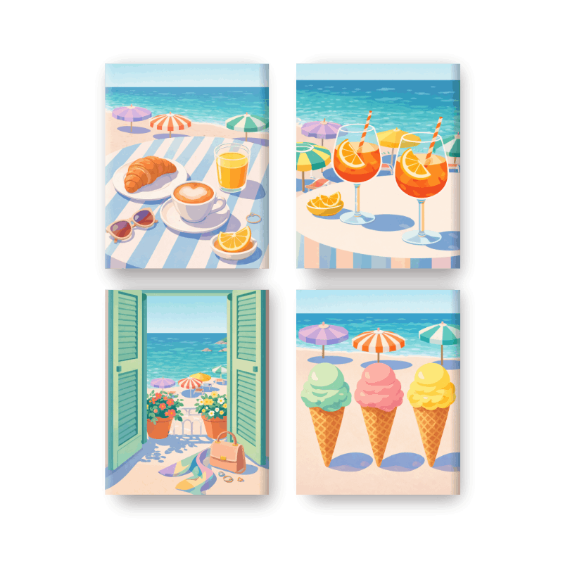 4 Mini Paintings - Beach & Summer Set