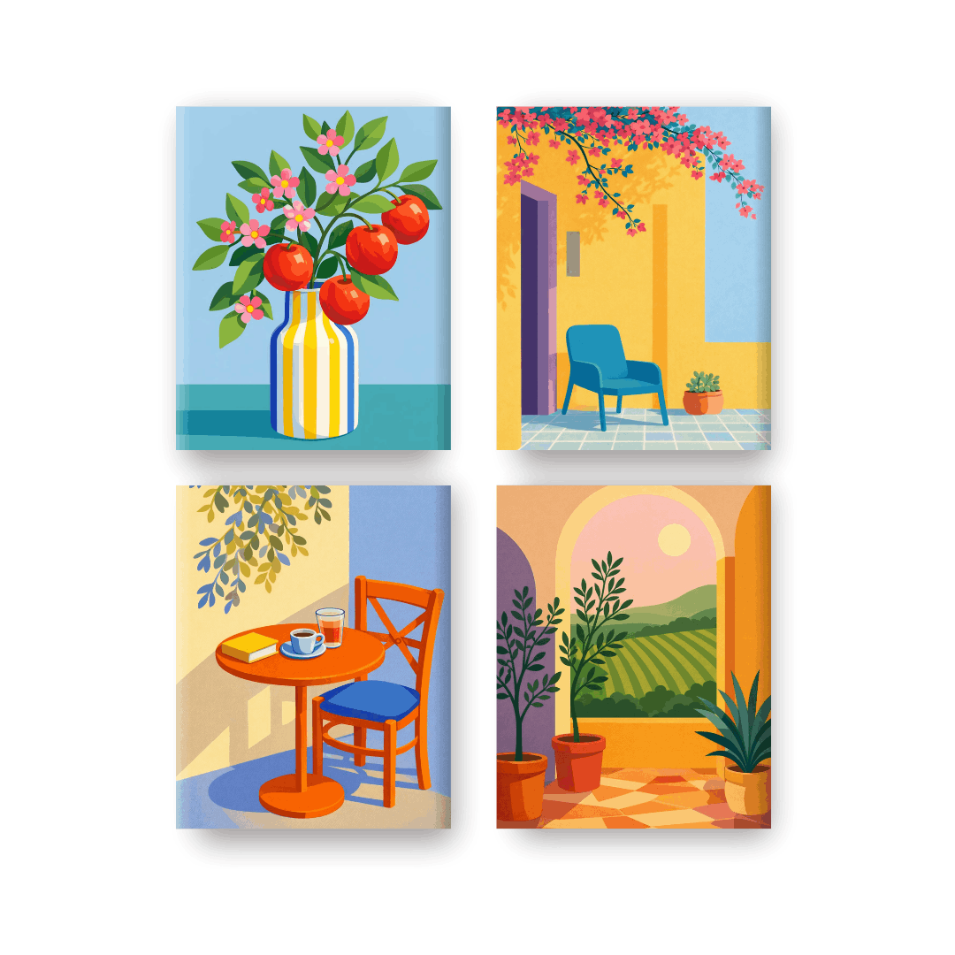 4 Mini Paintings - Sunny Terrace Set