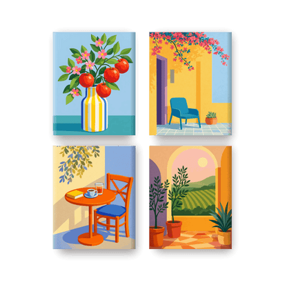 4 Mini Paintings - Sunny Terrace Set