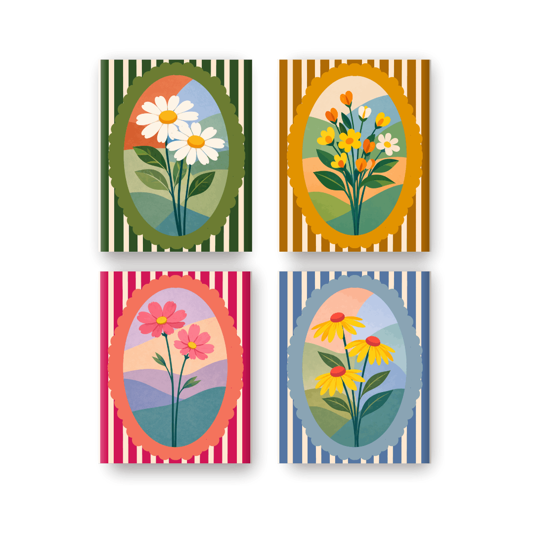 4 Mini Paintings - Flowers Set