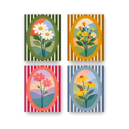 4 Mini Paintings - Flowers Set