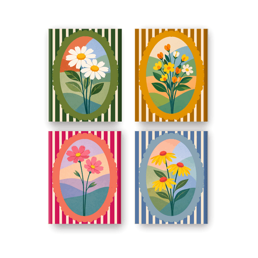 4 Mini Paintings - Flowers Set