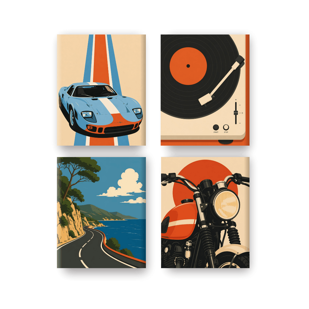 4 Mini Paintings - Retro Drive Set