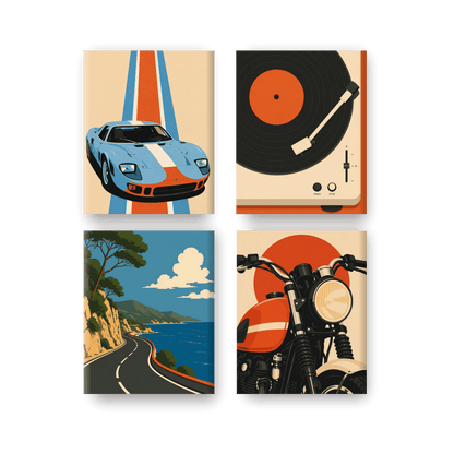 4 Mini Paintings - Retro Drive Set