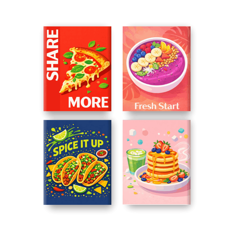 4 Mini Paintings - Favorite Food Set