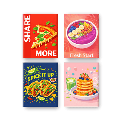 4 Mini Paintings - Favorite Food Set