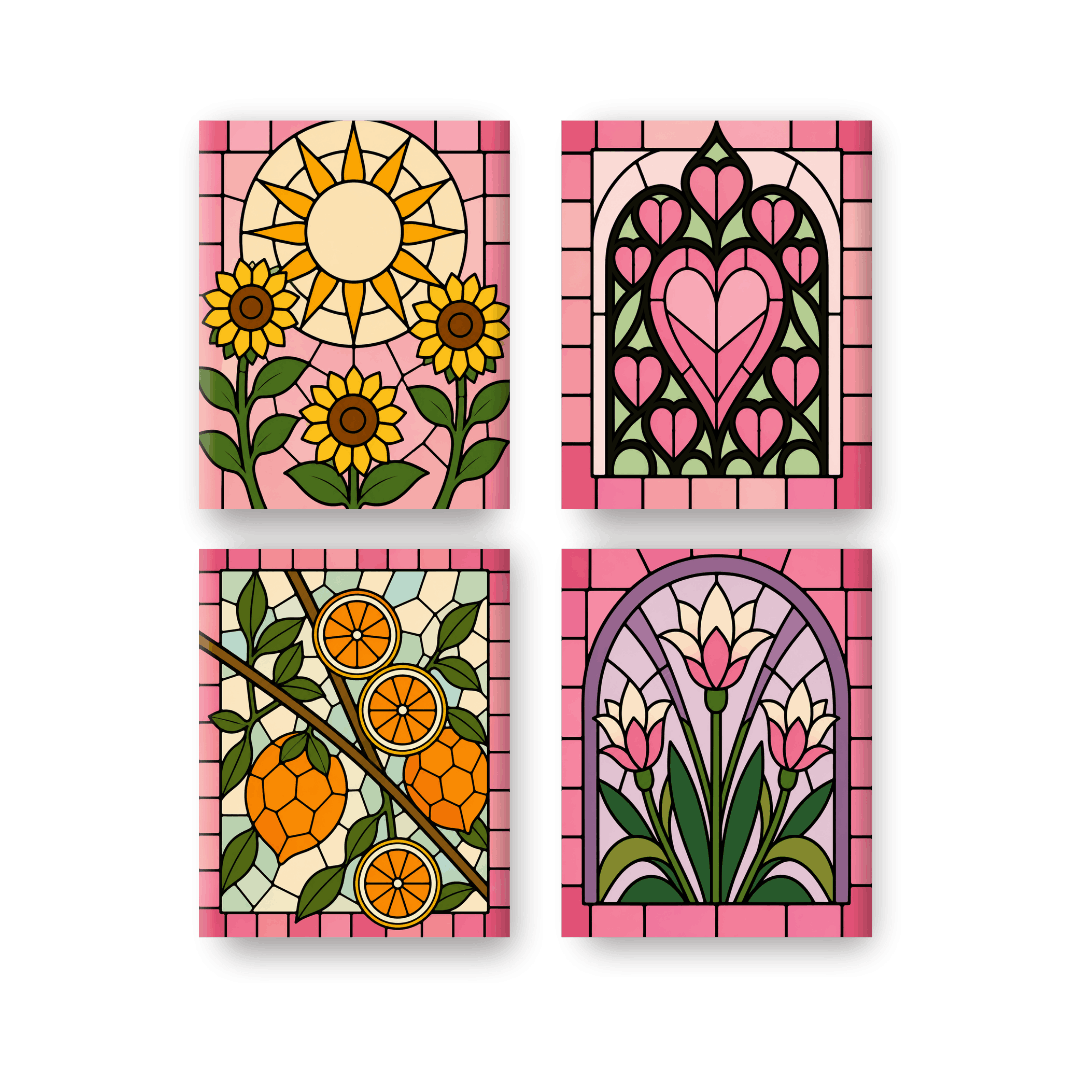4 Mini Paintings - Stained Glass Set