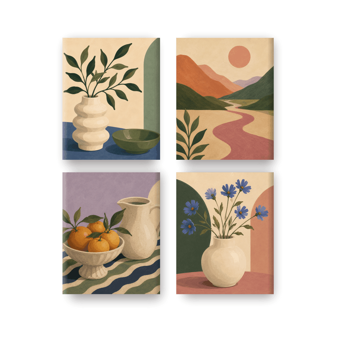4 Mini Paintings -  Harvest Table Set