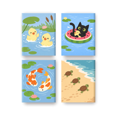 4 Mini Paintings - Water Animals Set