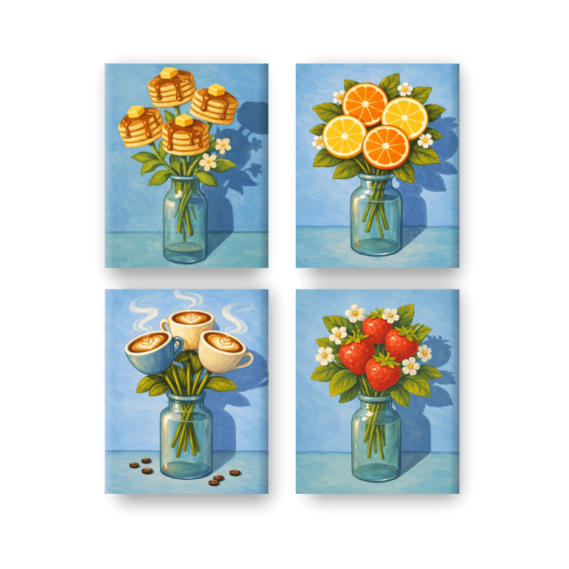 4 Mini Paintings - Fantasy Flowers Set