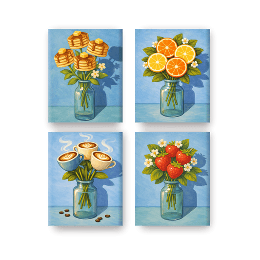 4 Mini Paintings - Fantasy Flowers Set