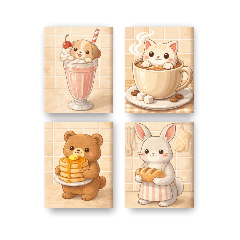 4 Mini Paintings - Cute Animals Set
