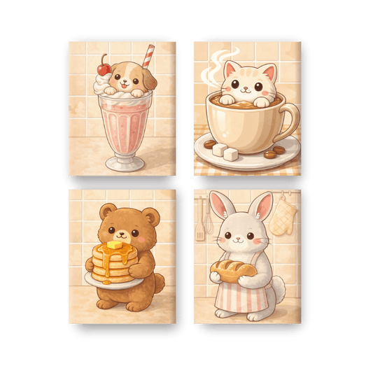 4 Mini Paintings - Cute Animals Set
