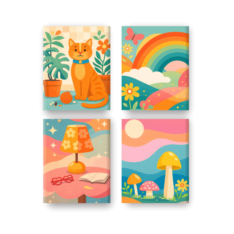 4 Mini Paintings - Rainbow Dreams Set