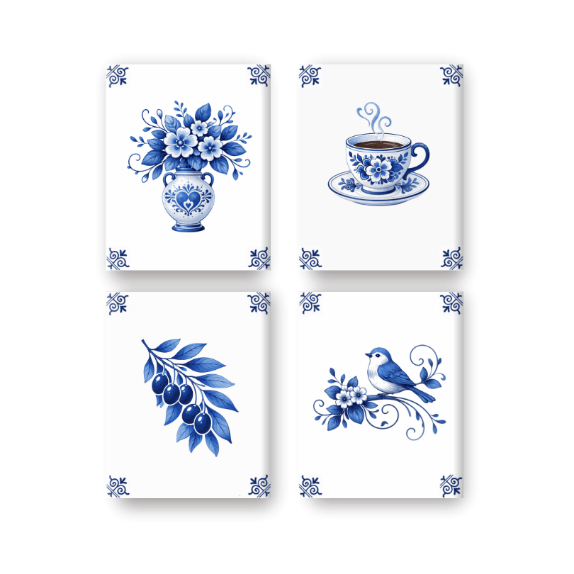 4 Mini Paintings - Delft Blue Set