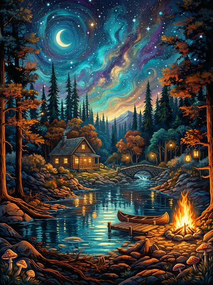 Moonlit Forest Cabin (120 Colors)