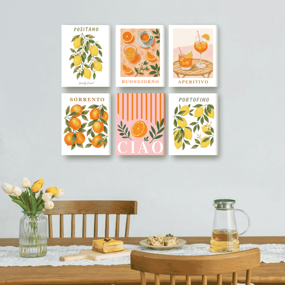 6 Mini Paintings - Italian Fruit & Drinks Set