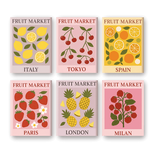 6 Mini Paintings - Fruit Market Set