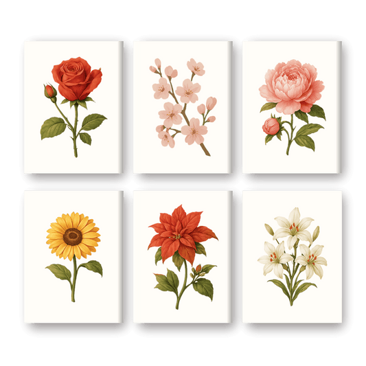6 Mini Paintings - Flowers and Roses Set