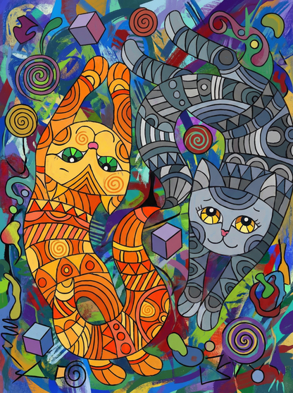 Whimsical Spiral Cats