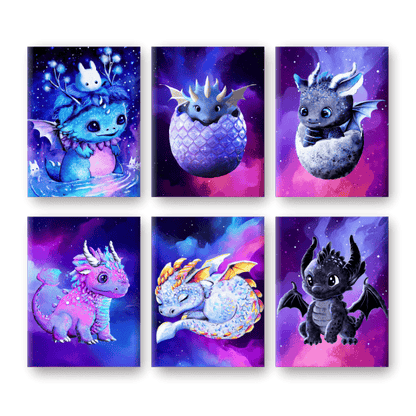 6 Mini Paintings | Little Dragons Set - By Tiny Tami