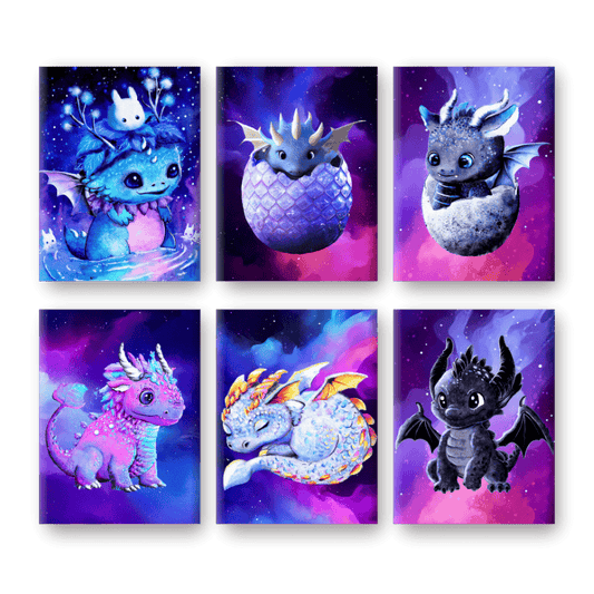 6 Mini Paintings | Little Dragons Set - By Tiny Tami