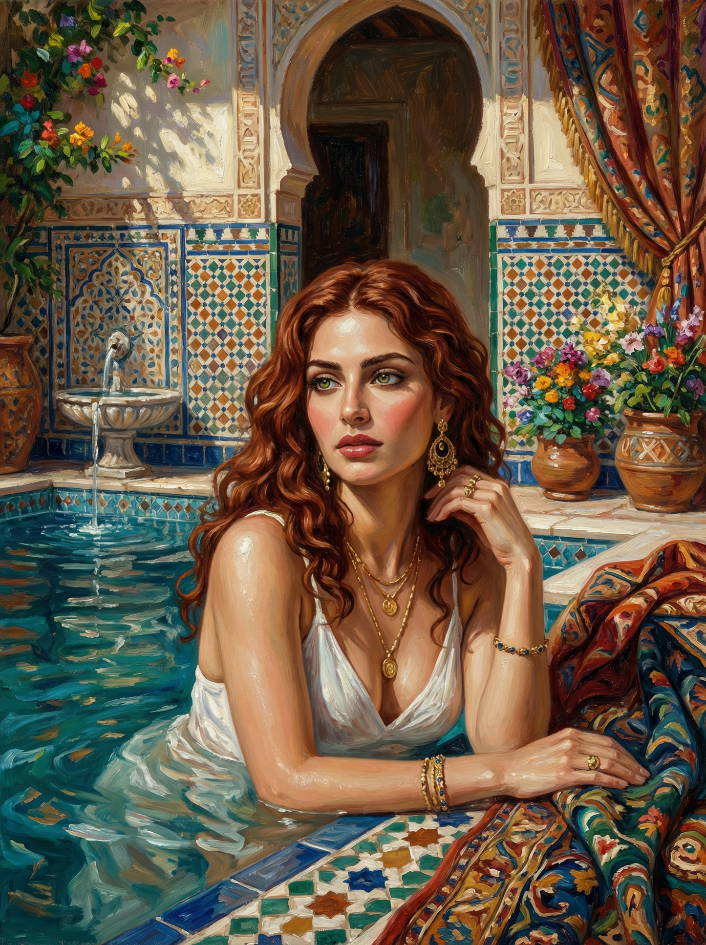 Lady by the Courtyard Pool (120 Colors)