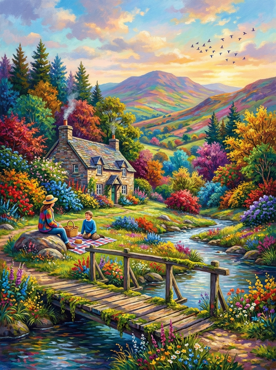 Autumn Cottage Picnic (Board Canvas)