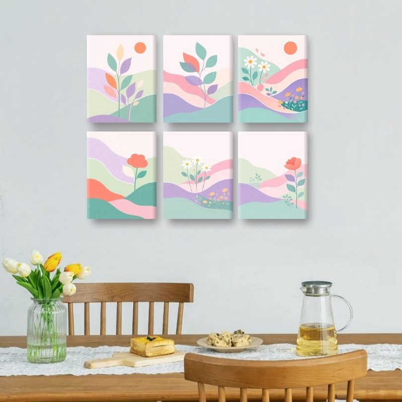 6 Mini Paintings - Pastel Landscapes Set
