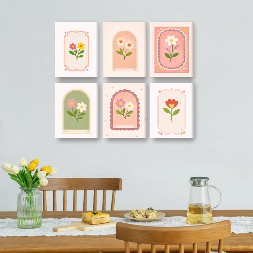 6 Mini Paintings - Spring Flowers Set