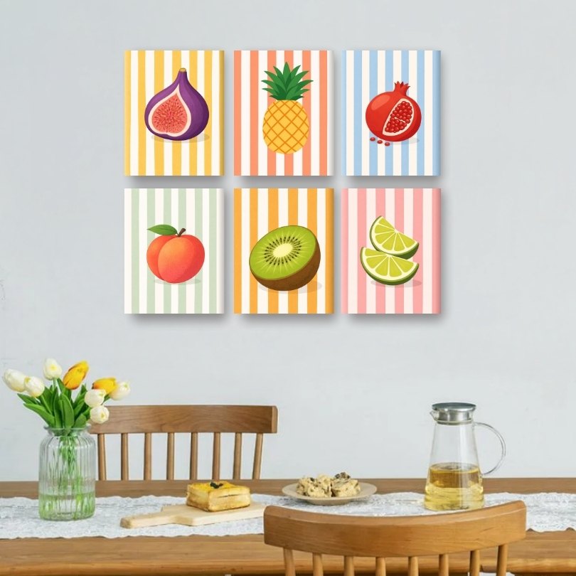 6 Mini Paintings - Striped Fruits Set
