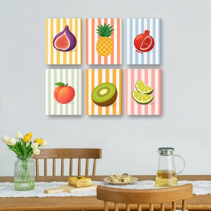 6 Mini Paintings - Striped Fruits Set